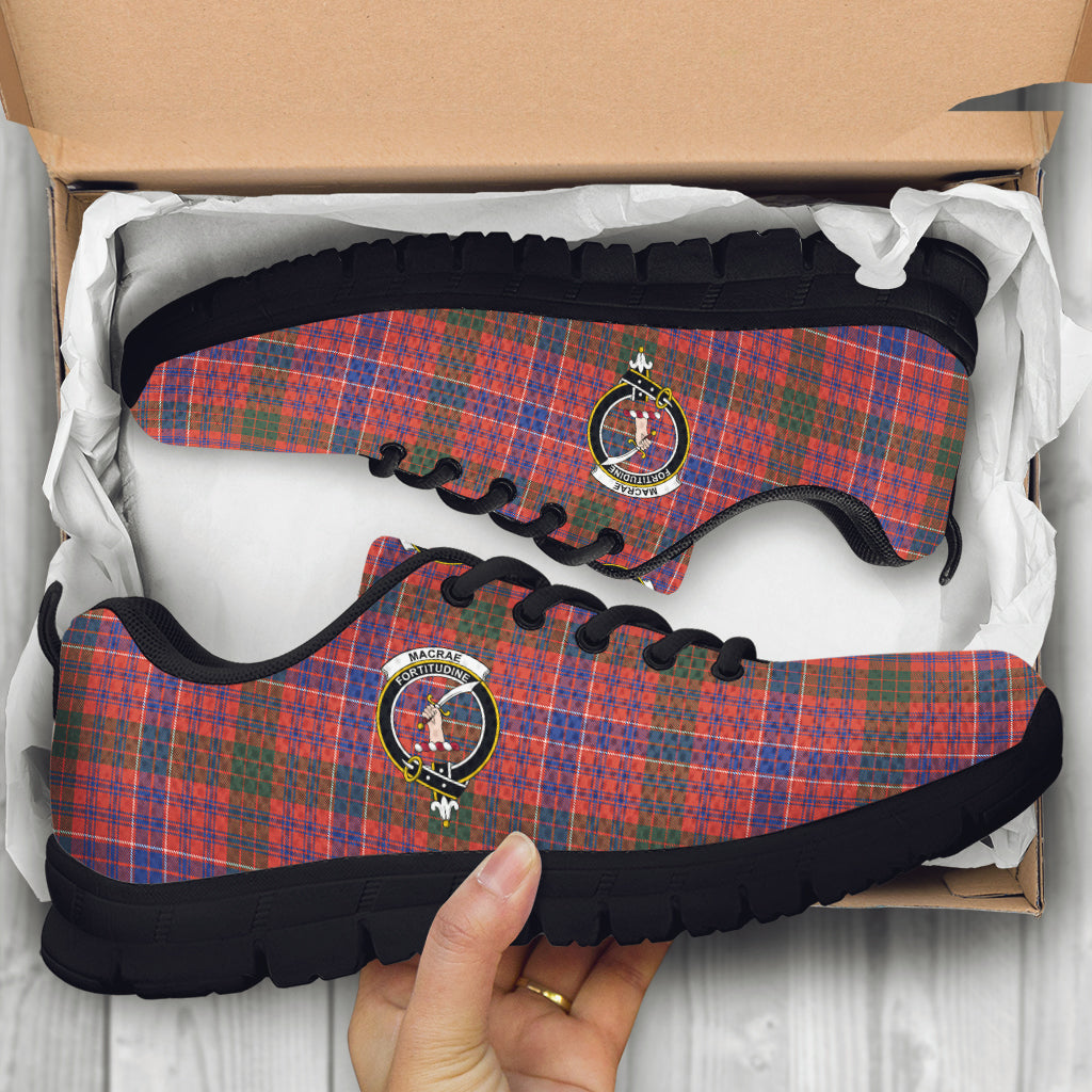 MacRae Ancient Tartan Sneakers with Family Crest - Tartan Vibes Clothing