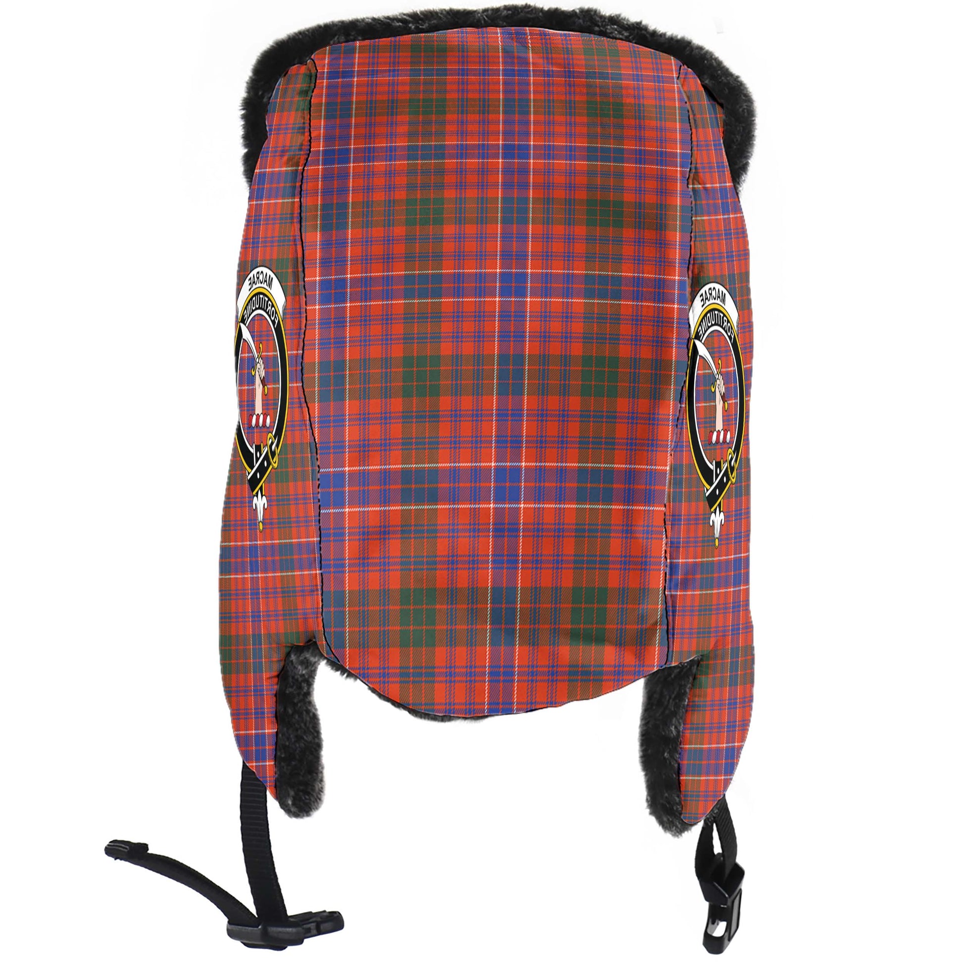 MacRae Ancient Tartan Winter Trapper Hat with Family Crest - Tartanvibesclothing