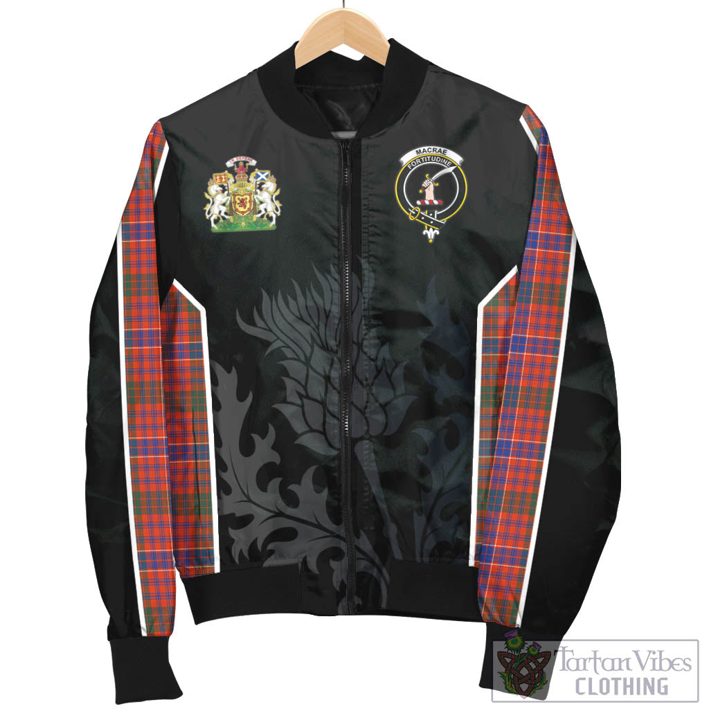 Tartan Vibes Clothing MacRae Ancient Tartan Bomber Jacket with Family Crest and Scottish Thistle Vibes Sport Style