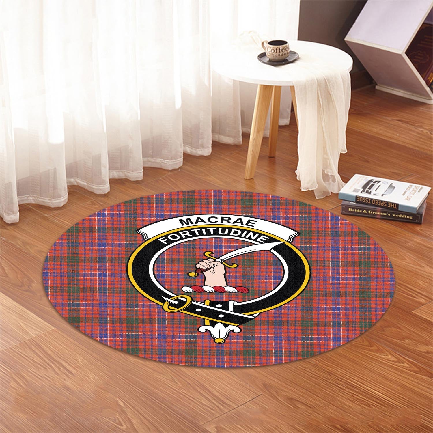 macrae-ancient-tartan-round-rug-with-family-crest