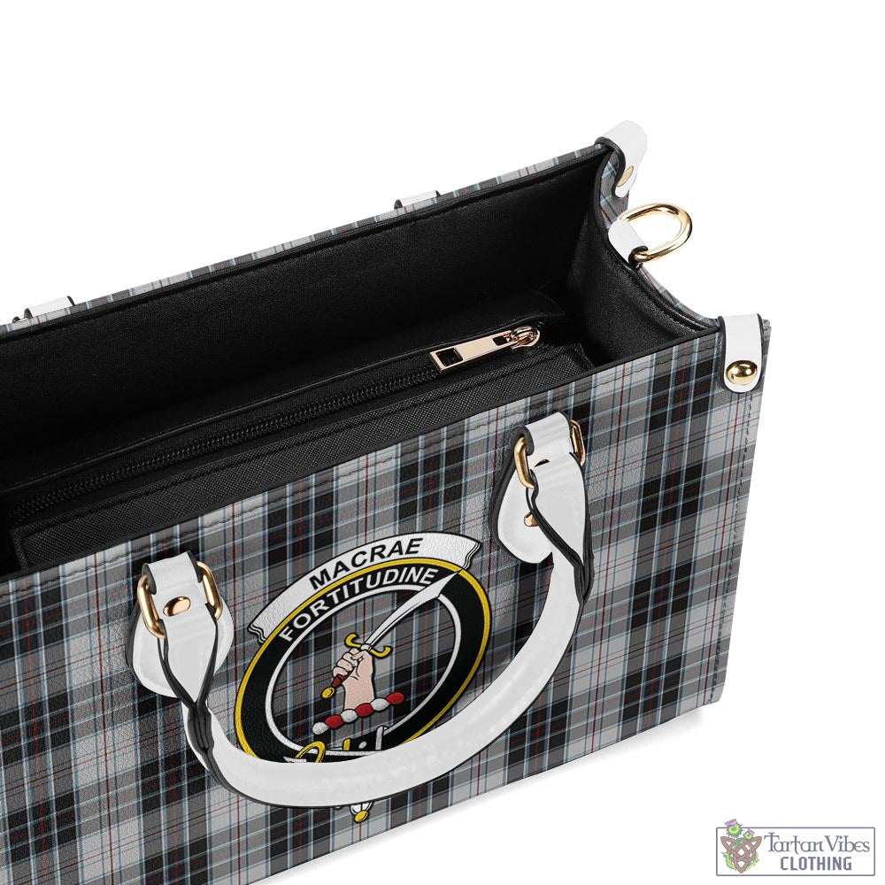 Tartan Vibes Clothing MacRae Dress Tartan Luxury Leather Handbags with Family Crest