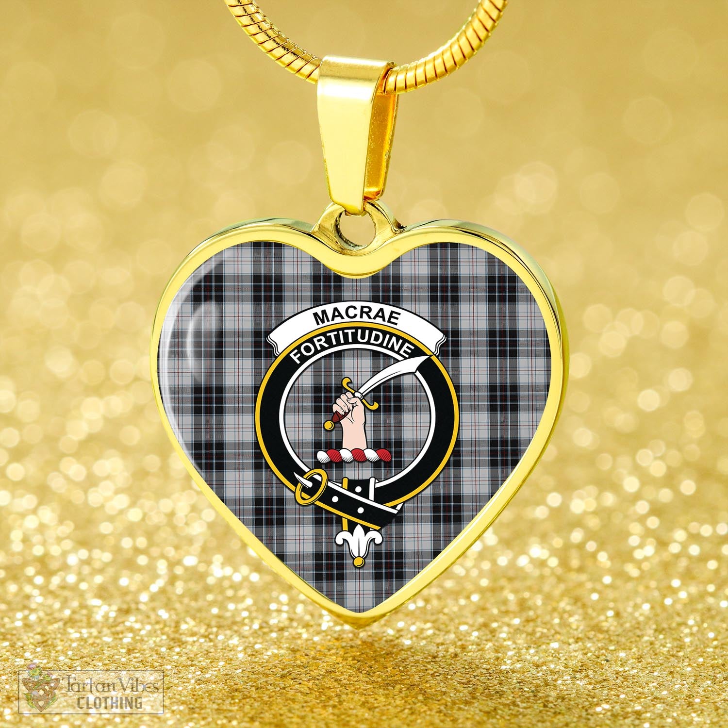 Tartan Vibes Clothing MacRae Dress Tartan Heart Necklace with Family Crest