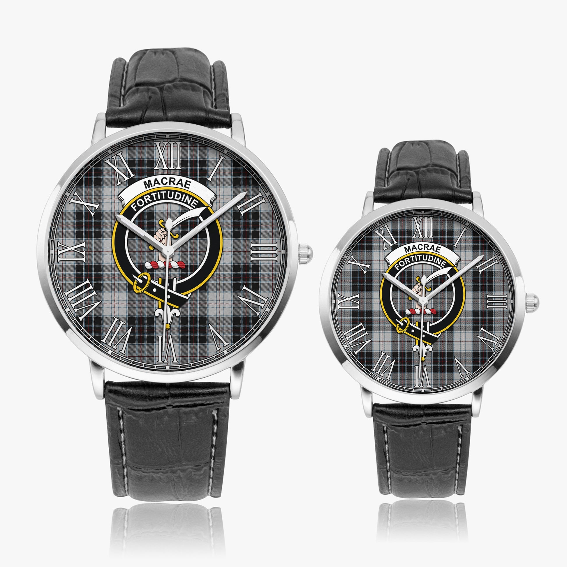 MacRae Dress Tartan Family Crest Leather Strap Quartz Watch - Tartanvibesclothing