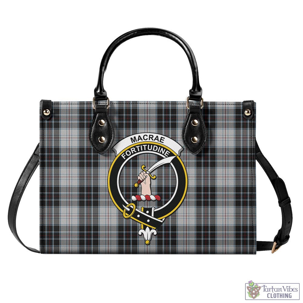 Tartan Vibes Clothing MacRae Dress Tartan Luxury Leather Handbags with Family Crest