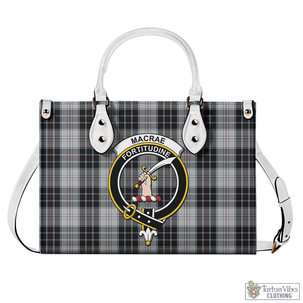 Tartan Vibes Clothing MacRae Dress Tartan Luxury Leather Handbags with Family Crest