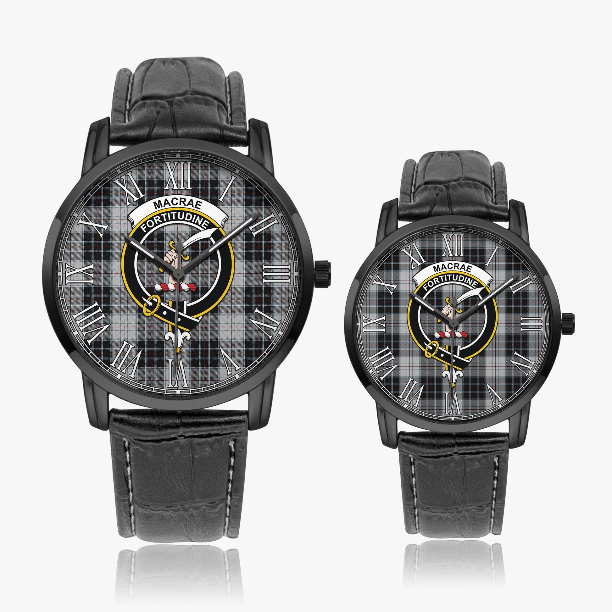 MacRae Dress Tartan Family Crest Leather Strap Quartz Watch - Tartanvibesclothing