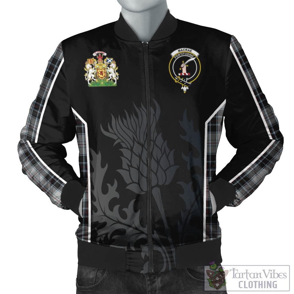 Tartan Vibes Clothing MacRae Dress Tartan Bomber Jacket with Family Crest and Scottish Thistle Vibes Sport Style