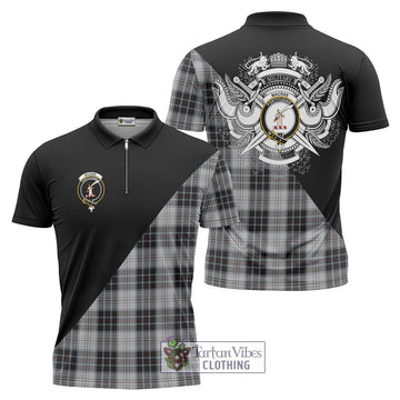 MacRae Dress Tartan Zipper Polo Shirt with Family Crest and Military Logo Style