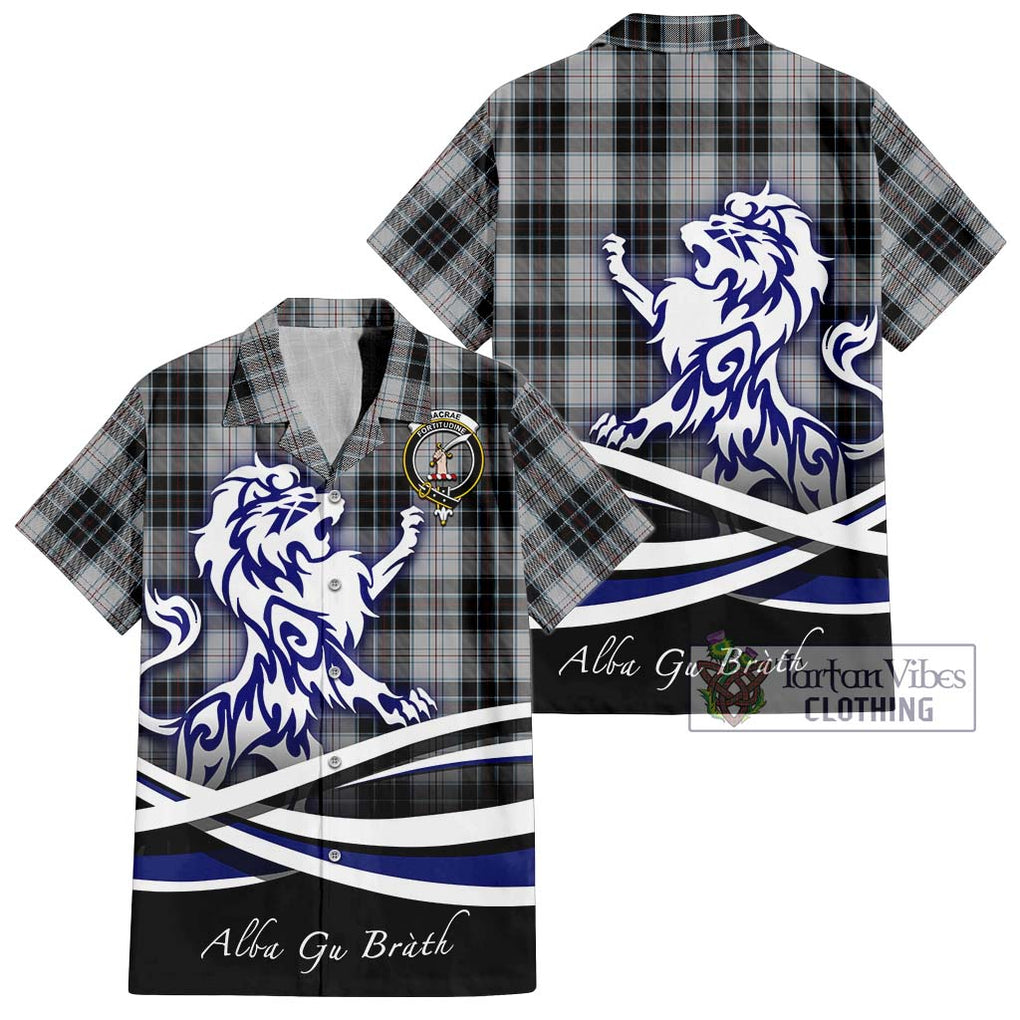 MacRae Dress Tartan Short Sleeve Button Shirt with Alba Gu Brath Regal Lion Emblem Kid - Tartanvibesclothing Shop