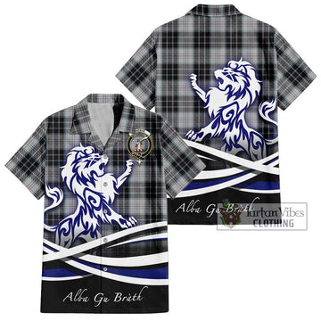 MacRae Dress Tartan Short Sleeve Button Shirt with Alba Gu Brath Regal Lion Emblem