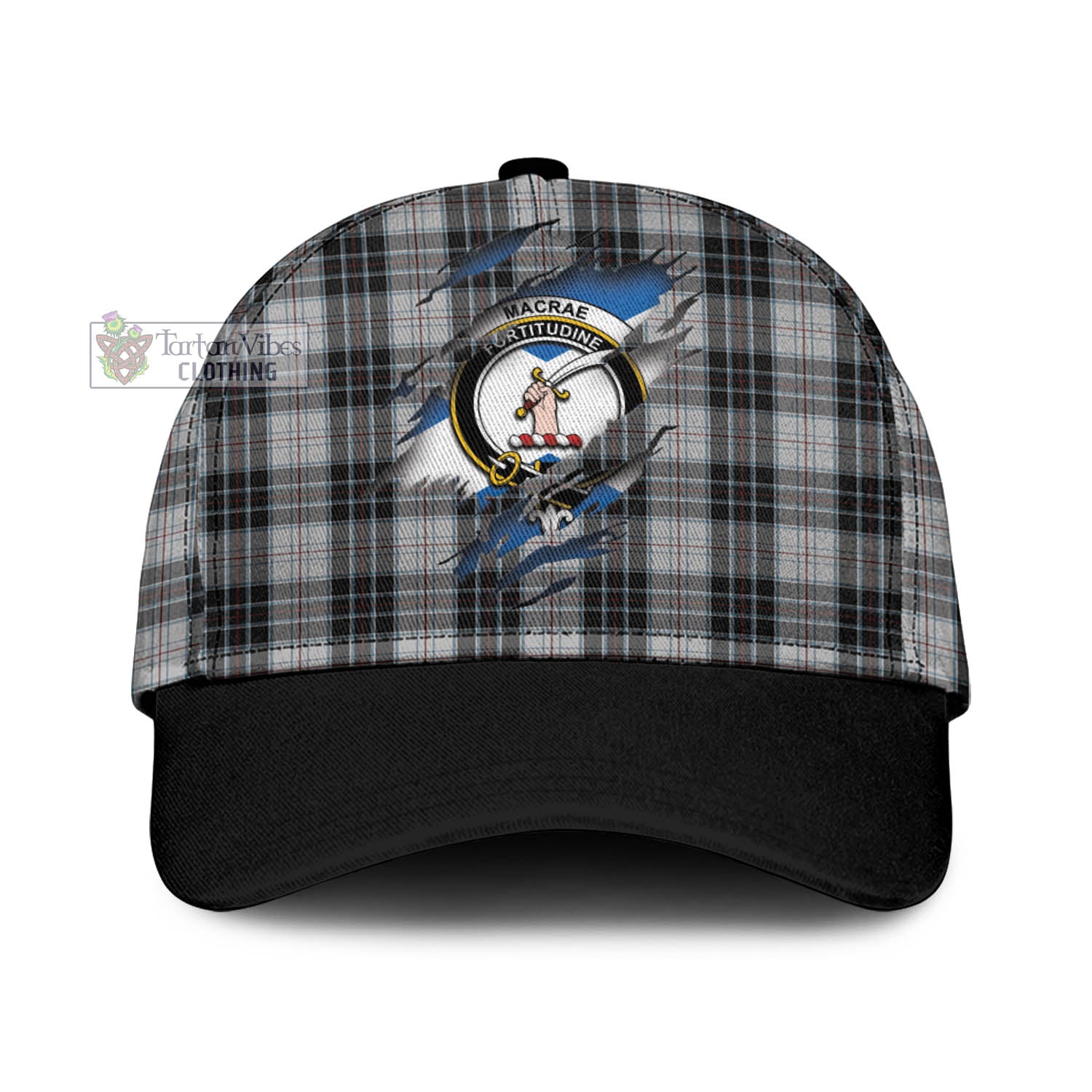 Tartan Vibes Clothing MacRae Dress Tartan Classic Cap with Family Crest In Me Style