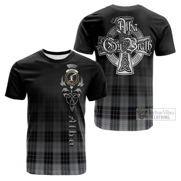 MacRae Dress Tartan Cotton T-shirt Featuring Alba Gu Brath Family Crest Celtic Inspired