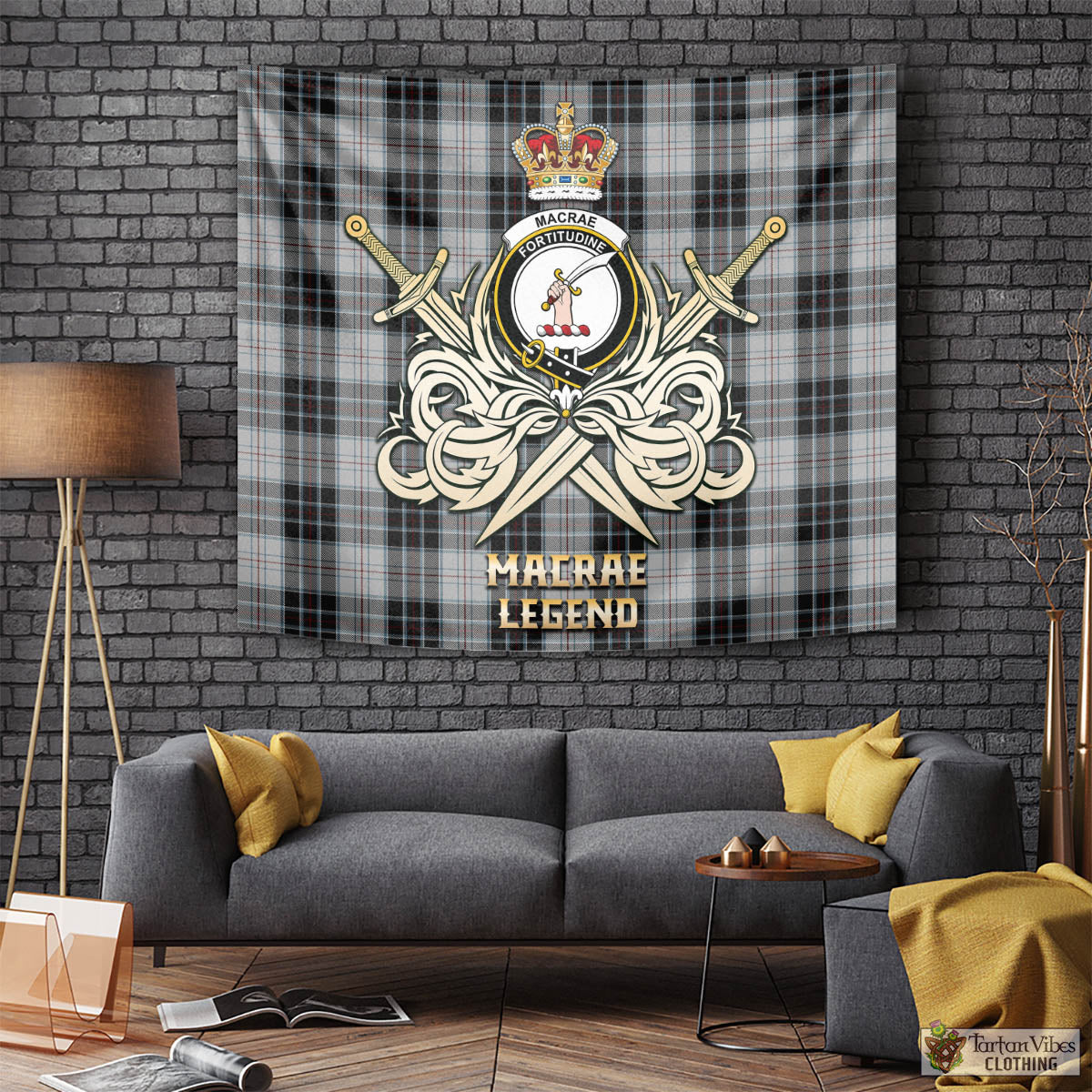 Tartan Vibes Clothing MacRae Dress Tartan Tapestry with Clan Crest and the Golden Sword of Courageous Legacy