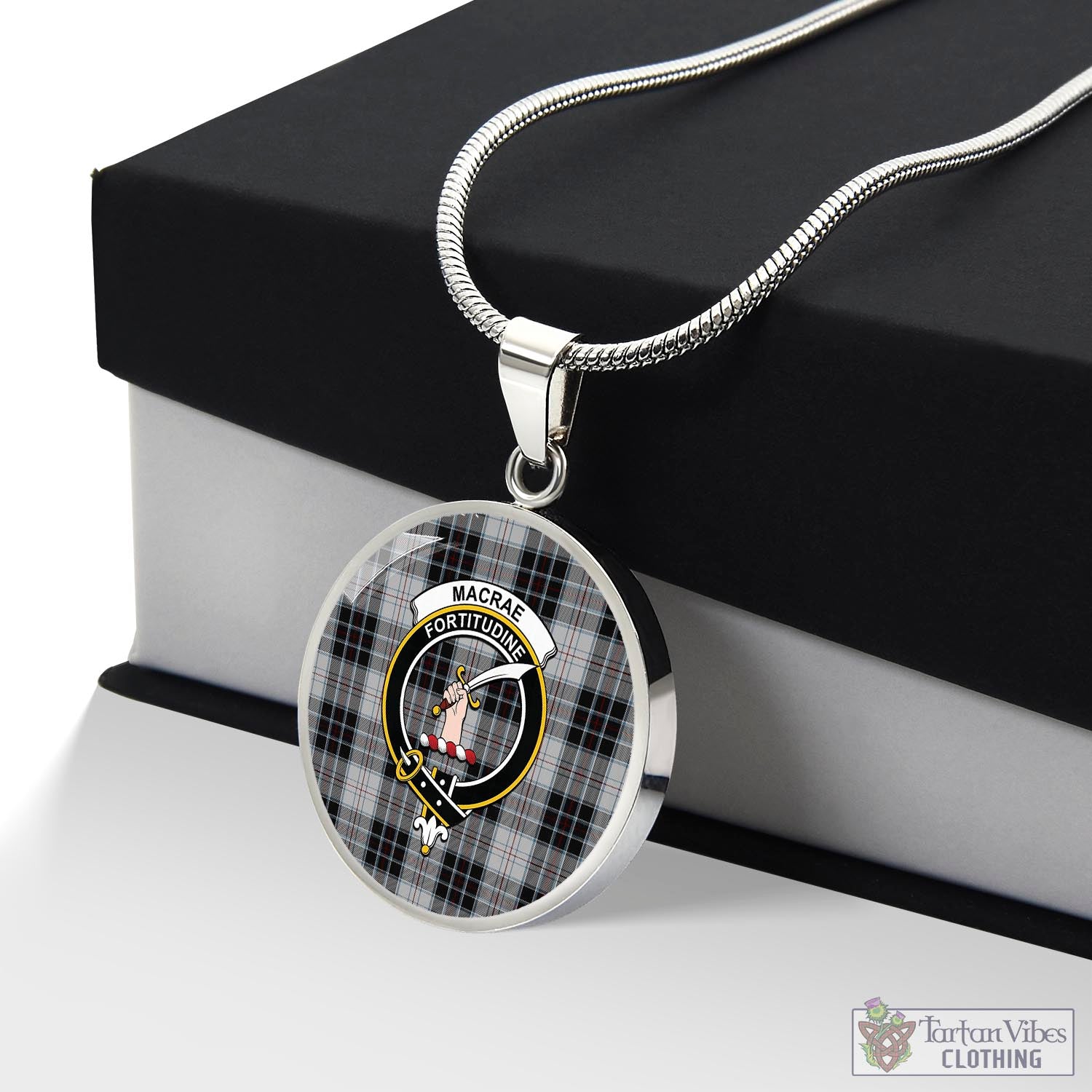 Tartan Vibes Clothing MacRae Dress Tartan Circle Necklace with Family Crest