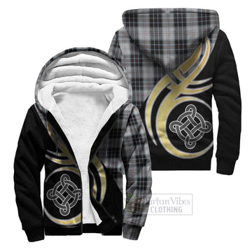 MacRae Dress Tartan Sherpa Hoodie with Family Crest and Celtic Symbol Style