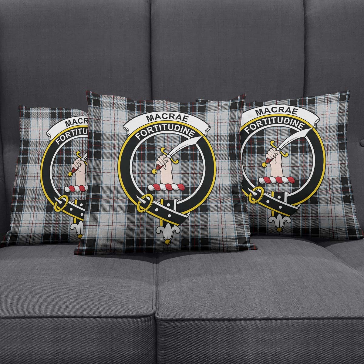 MacRae Dress Tartan Pillow Cover with Family Crest Square Pillow Cover - Tartanvibesclothing