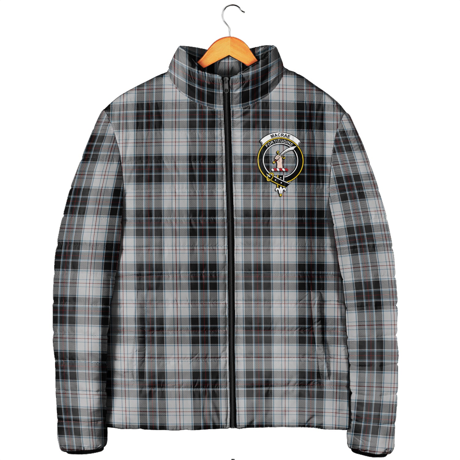 MacRae Dress Tartan Padded Jacket with Family Crest Men's Padded Jacket - Tartan Vibes Clothing