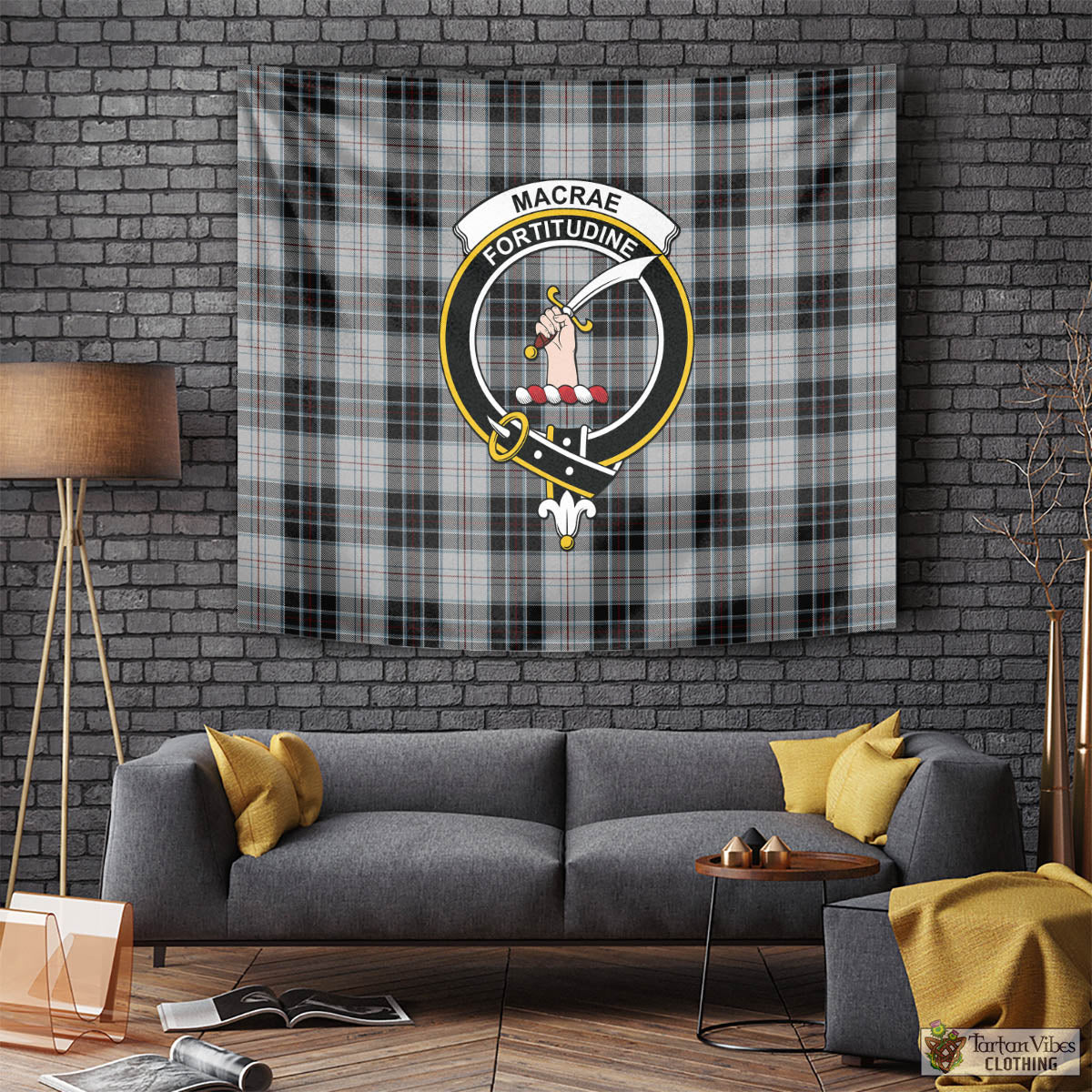 Tartan Vibes Clothing MacRae Dress Tartan Tapestry Wall Hanging and Home Decor for Room with Family Crest