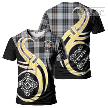 MacRae Dress Tartan T-Shirt with Family Crest and Celtic Symbol Style