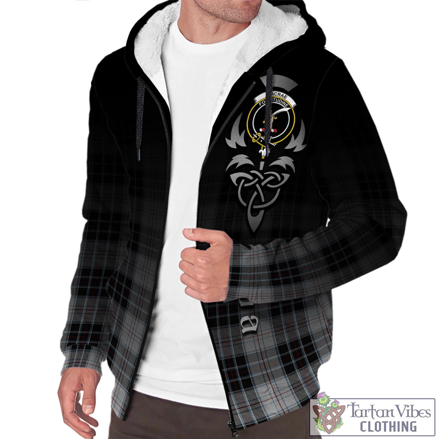 Tartan Vibes Clothing MacRae Dress Tartan Sherpa Hoodie Featuring Alba Gu Brath Family Crest Celtic Inspired