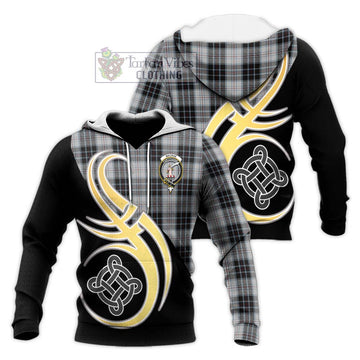 MacRae Dress Tartan Knitted Hoodie with Family Crest and Celtic Symbol Style