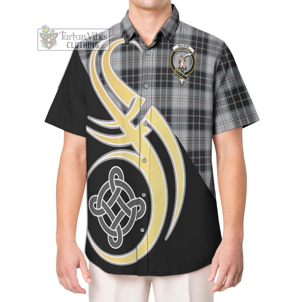 MacRae Dress Tartan Short Sleeve Button Shirt with Family Crest and Celtic Symbol Style Kid - Tartan Vibes Clothing