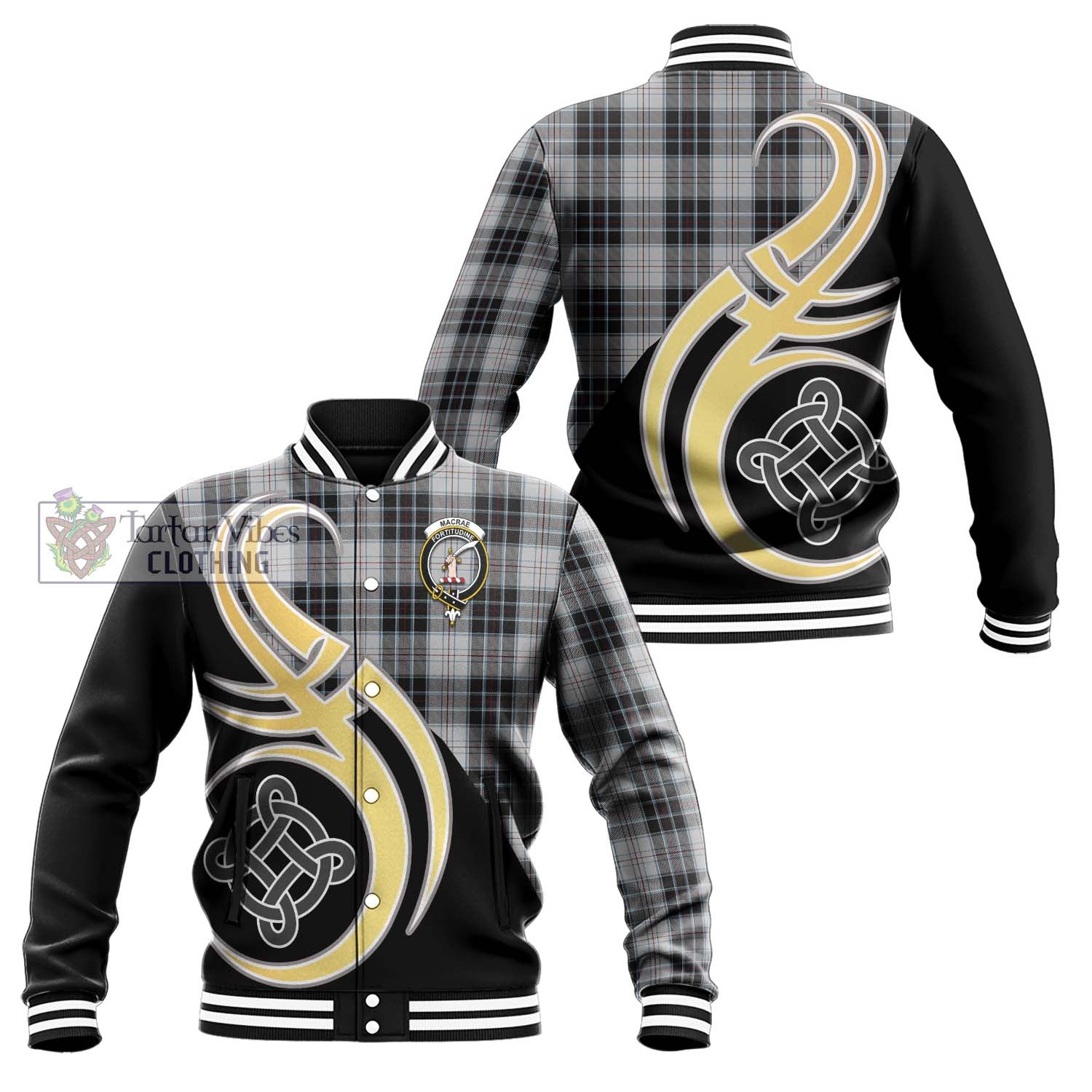 MacRae Dress Tartan Baseball Jacket with Family Crest and Celtic Symbol Style Unisex - Tartan Vibes Clothing