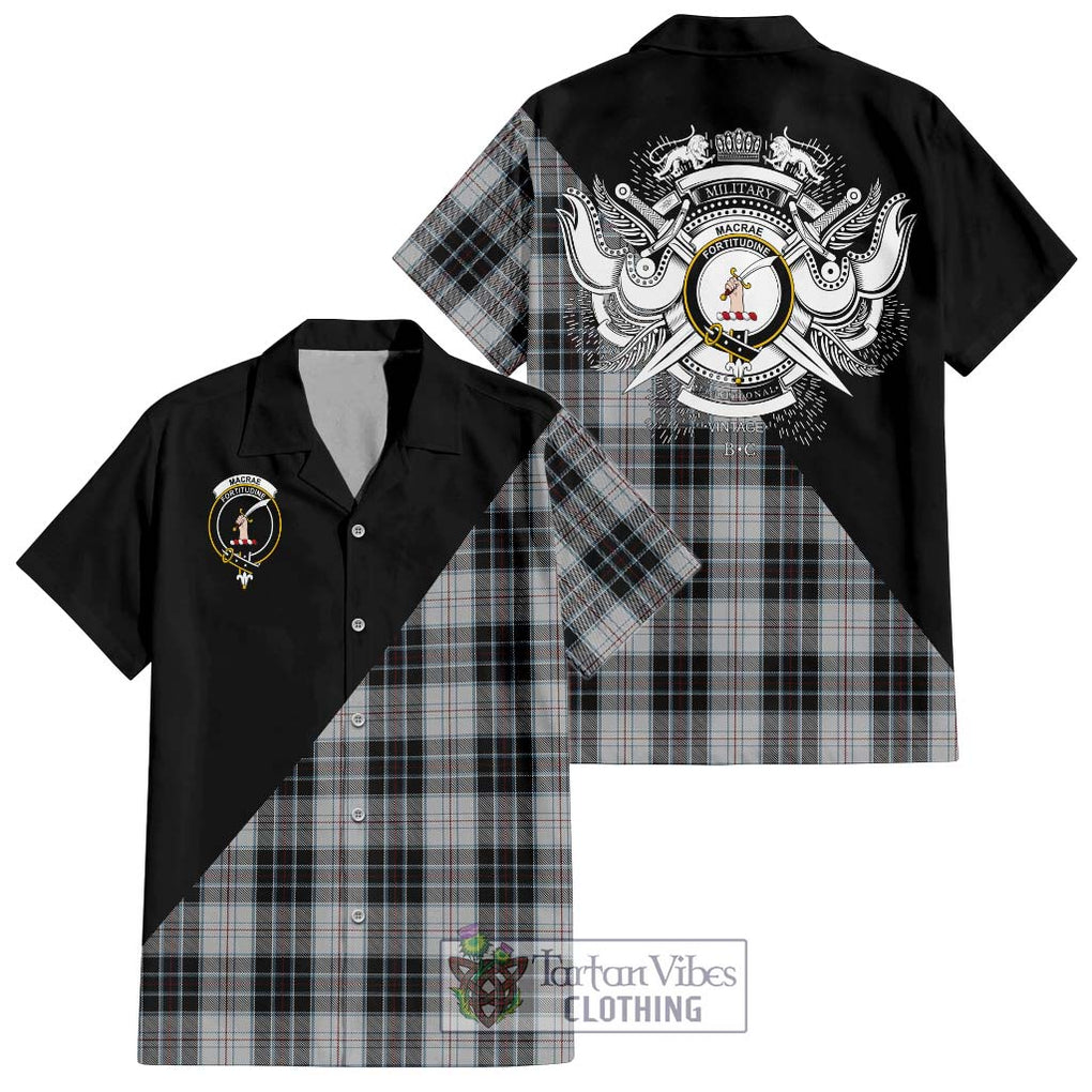 MacRae Dress Tartan Short Sleeve Button Shirt with Family Crest and Military Logo Style Kid - Tartanvibesclothing Shop