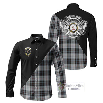 MacRae Dress Tartan Long Sleeve Button Shirt with Family Crest and Military Logo Style