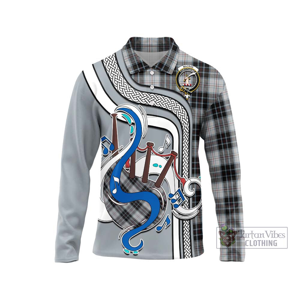 Tartan Vibes Clothing MacRae Dress Tartan Long Sleeve Polo Shirt with Epic Bagpipe Style