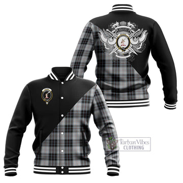 MacRae Dress Tartan Baseball Jacket with Family Crest and Military Logo Style