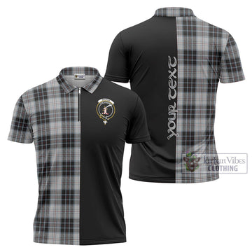 MacRae Dress Tartan Zipper Polo Shirt with Family Crest and Half Of Me Style