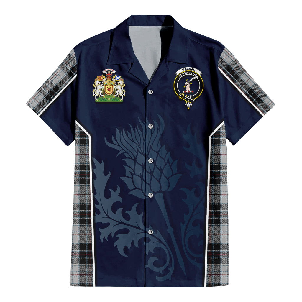 Tartan Vibes Clothing MacRae Dress Tartan Short Sleeve Button Up Shirt with Family Crest and Scottish Thistle Vibes Sport Style