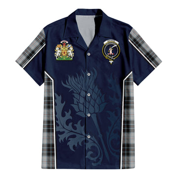 MacRae Dress Tartan Short Sleeve Button Up Shirt with Family Crest and Scottish Thistle Vibes Sport Style