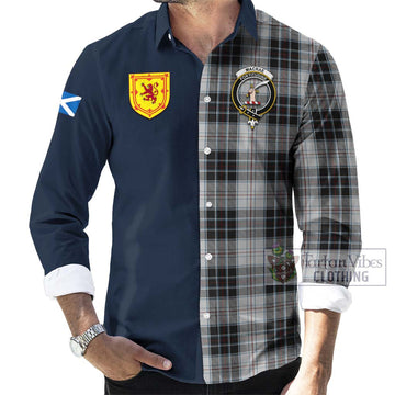 MacRae Dress Tartan Long Sleeve Button Shirt Alba with Scottish Lion Royal Arm Half Style