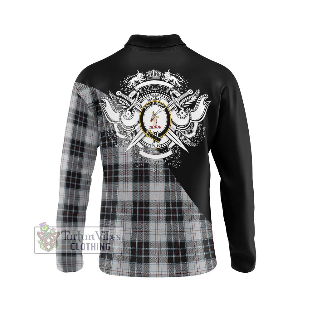 MacRae Dress Tartan Long Sleeve Polo Shirt with Family Crest and Military Logo Style - Tartanvibesclothing Shop