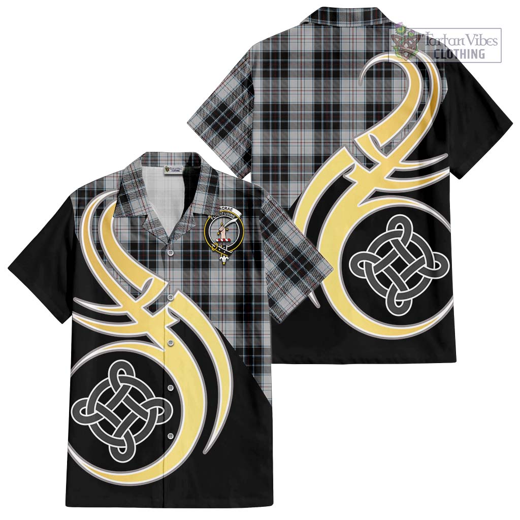 MacRae Dress Tartan Short Sleeve Button Shirt with Family Crest and Celtic Symbol Style - Tartan Vibes Clothing