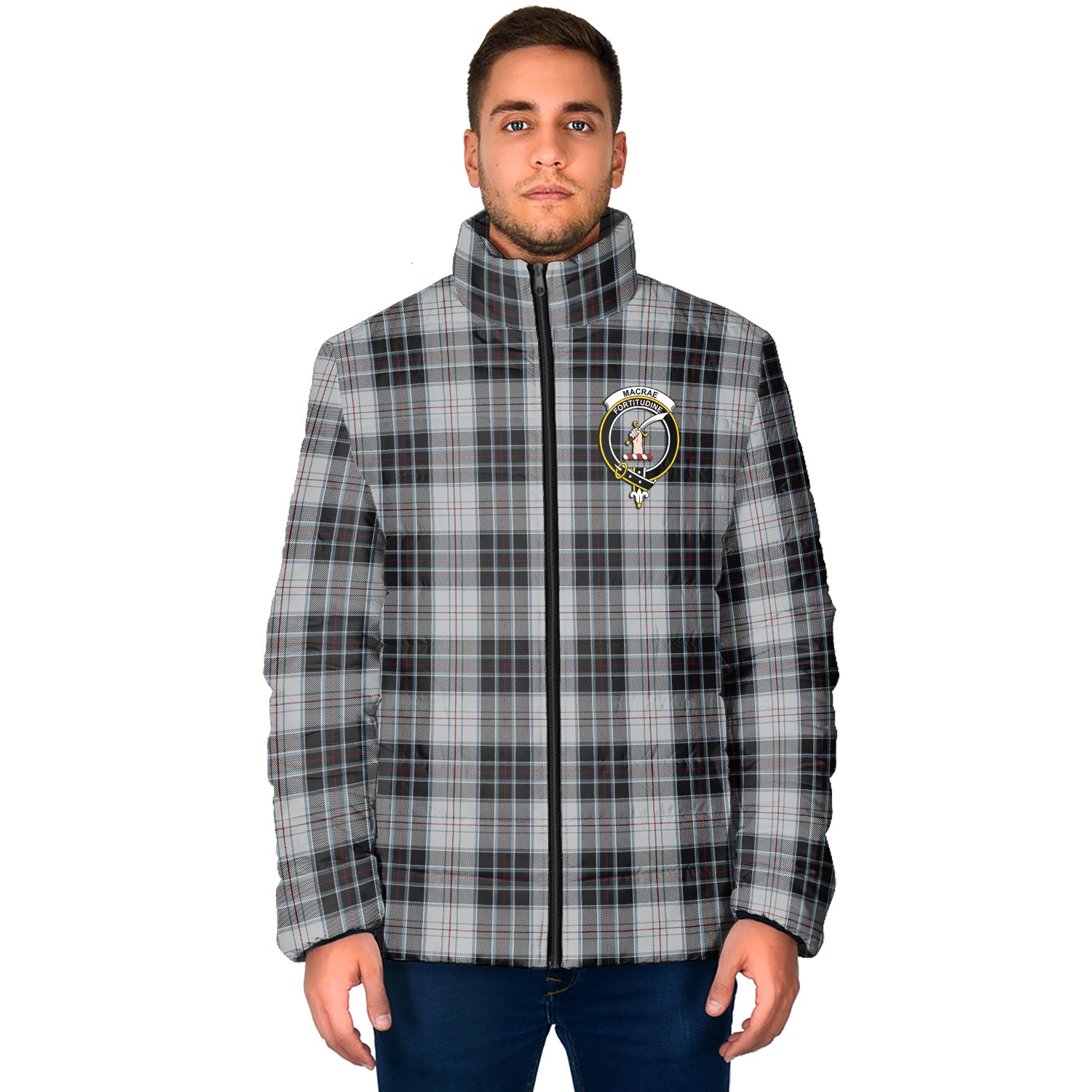 MacRae Dress Tartan Padded Jacket with Family Crest - Tartan Vibes Clothing