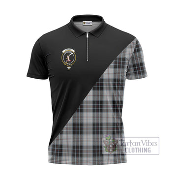 MacRae Dress Tartan Zipper Polo Shirt with Family Crest and Military Logo Style