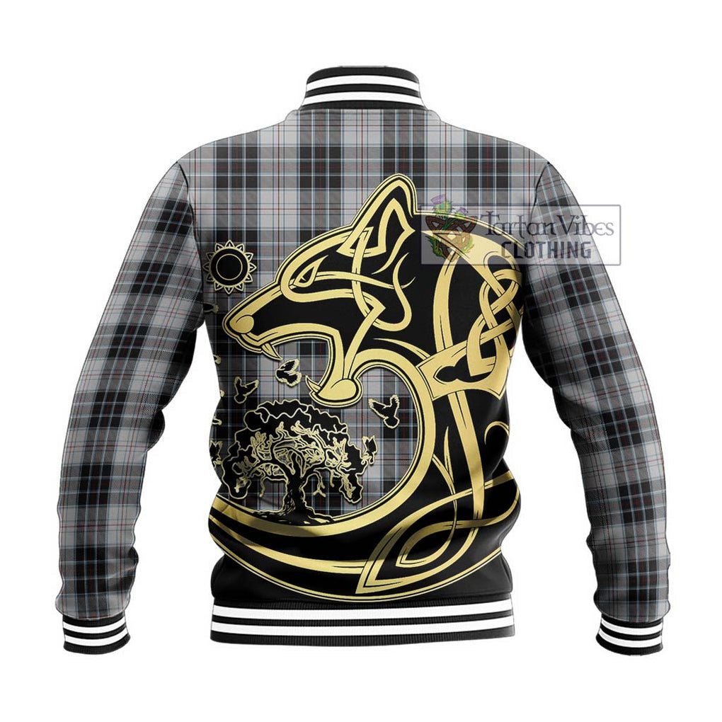 MacRae Dress Tartan Baseball Jacket with Family Crest Celtic Wolf Style - Tartan Vibes Clothing