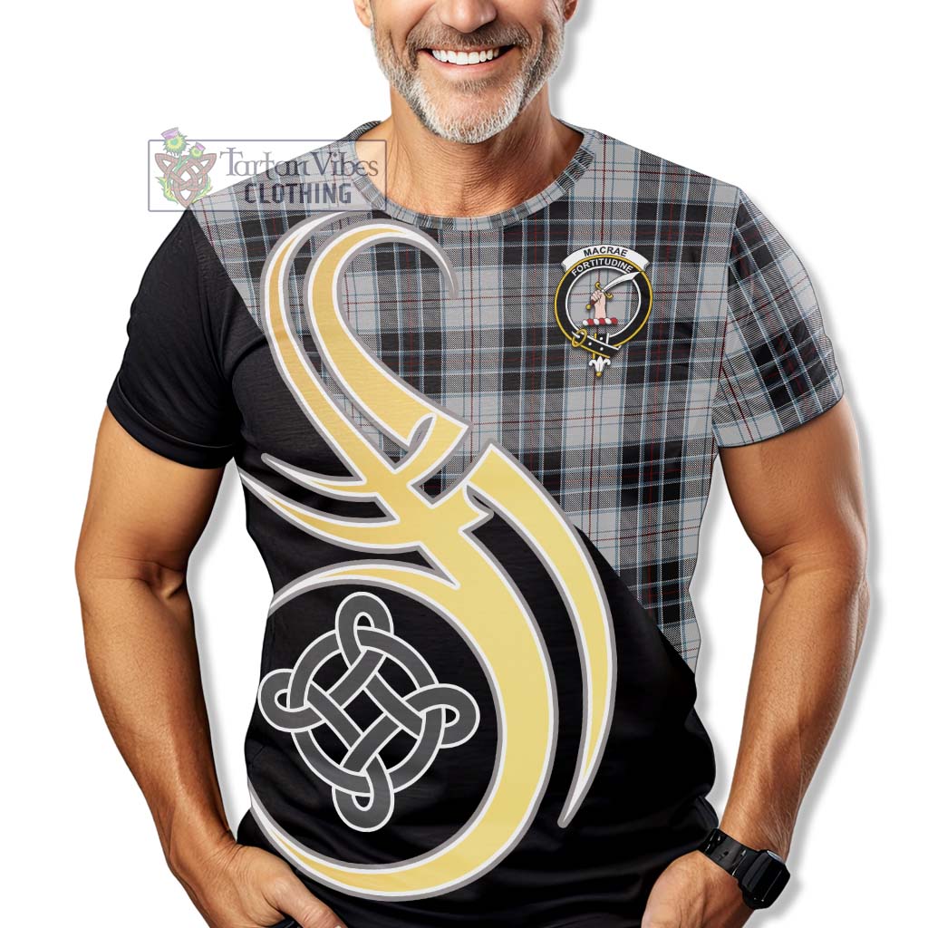 Tartan Vibes Clothing MacRae Dress Tartan T-Shirt with Family Crest and Celtic Symbol Style