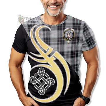 MacRae Dress Tartan T-Shirt with Family Crest and Celtic Symbol Style