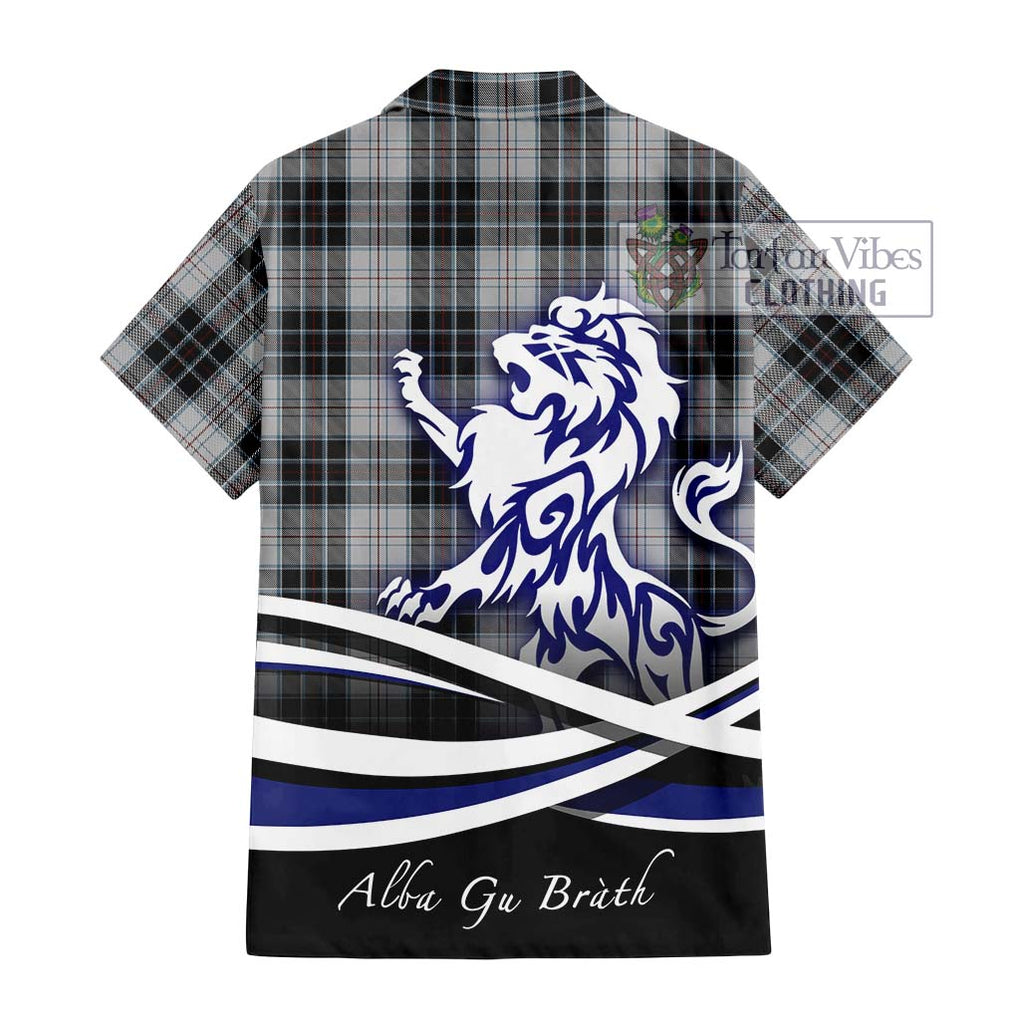 MacRae Dress Tartan Short Sleeve Button Shirt with Alba Gu Brath Regal Lion Emblem - Tartanvibesclothing Shop