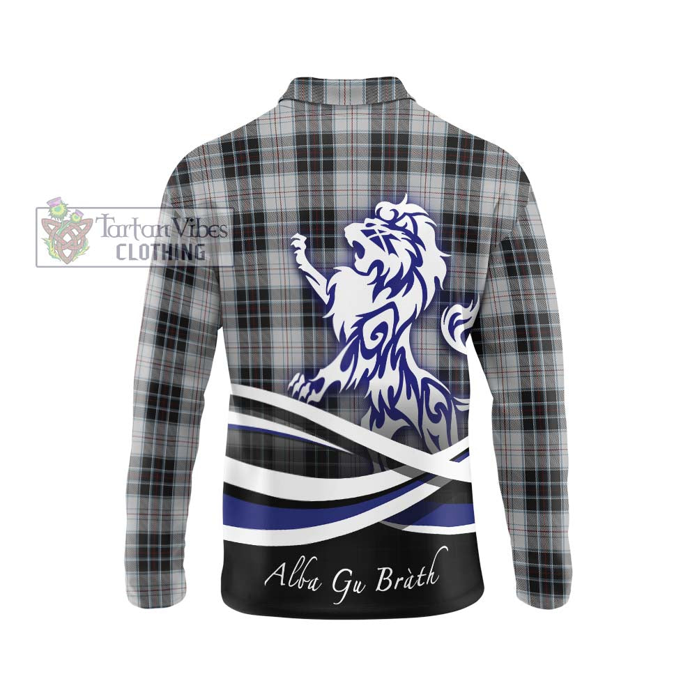 MacRae Dress Tartan Long Sleeve Polo Shirt with Alba Gu Brath Regal Lion Emblem - Tartanvibesclothing Shop