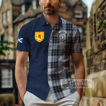 MacRae Dress Tartan Short Sleeve Button Shirt Alba with Scottish Lion Royal Arm Half Style