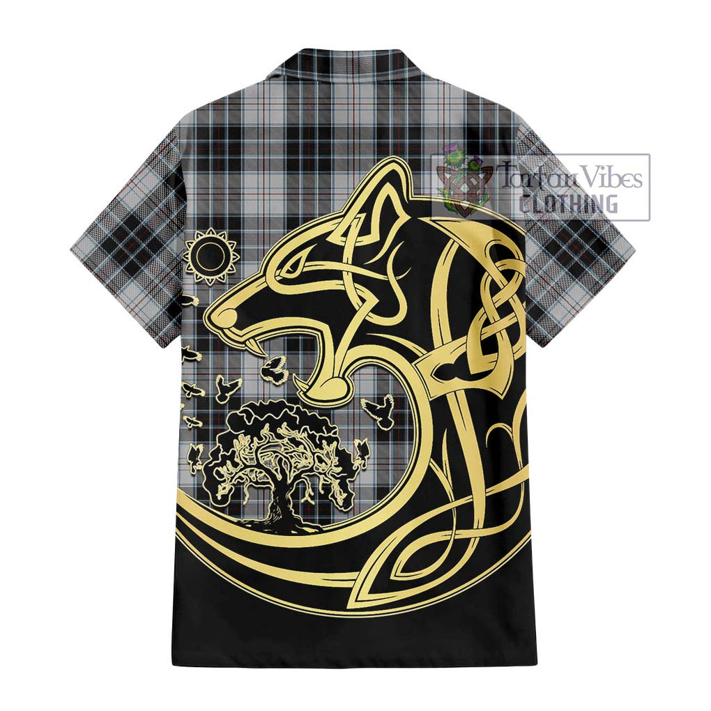 MacRae Dress Tartan Short Sleeve Button Shirt with Family Crest Celtic Wolf Style - Tartan Vibes Clothing