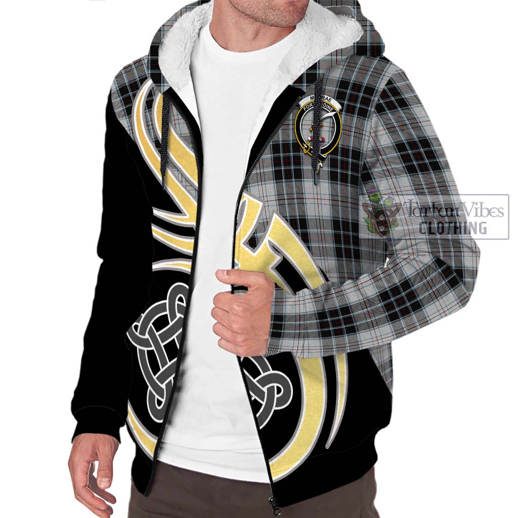 MacRae Dress Tartan Sherpa Hoodie with Family Crest and Celtic Symbol Style - Tartan Vibes Clothing