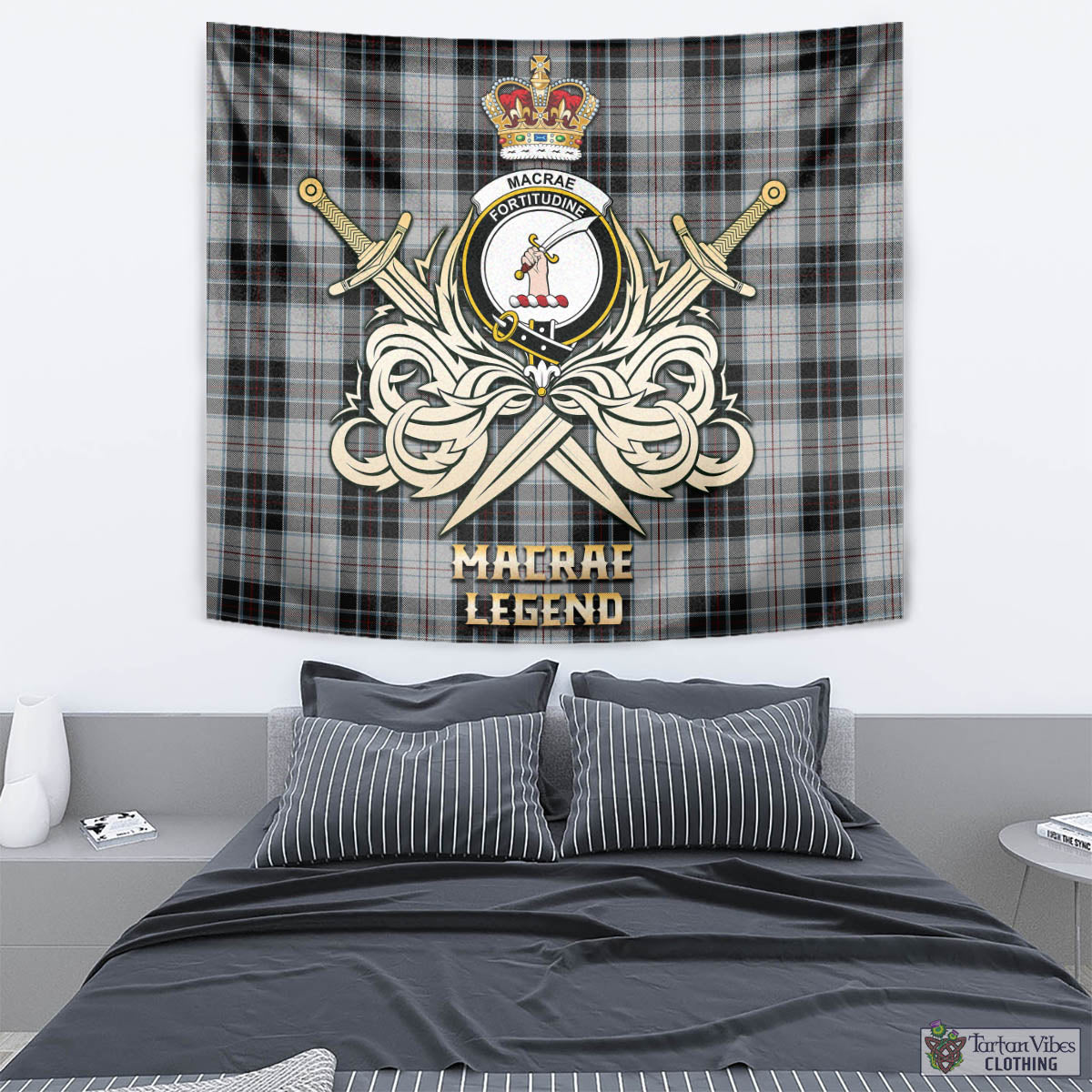 Tartan Vibes Clothing MacRae Dress Tartan Tapestry with Clan Crest and the Golden Sword of Courageous Legacy