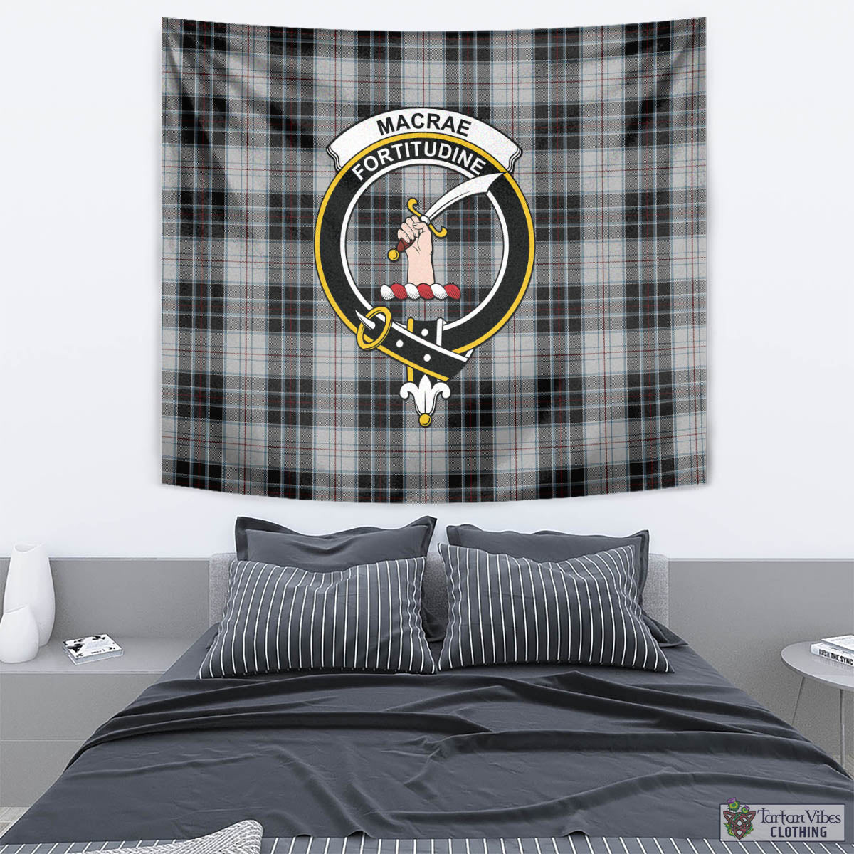 Tartan Vibes Clothing MacRae Dress Tartan Tapestry Wall Hanging and Home Decor for Room with Family Crest