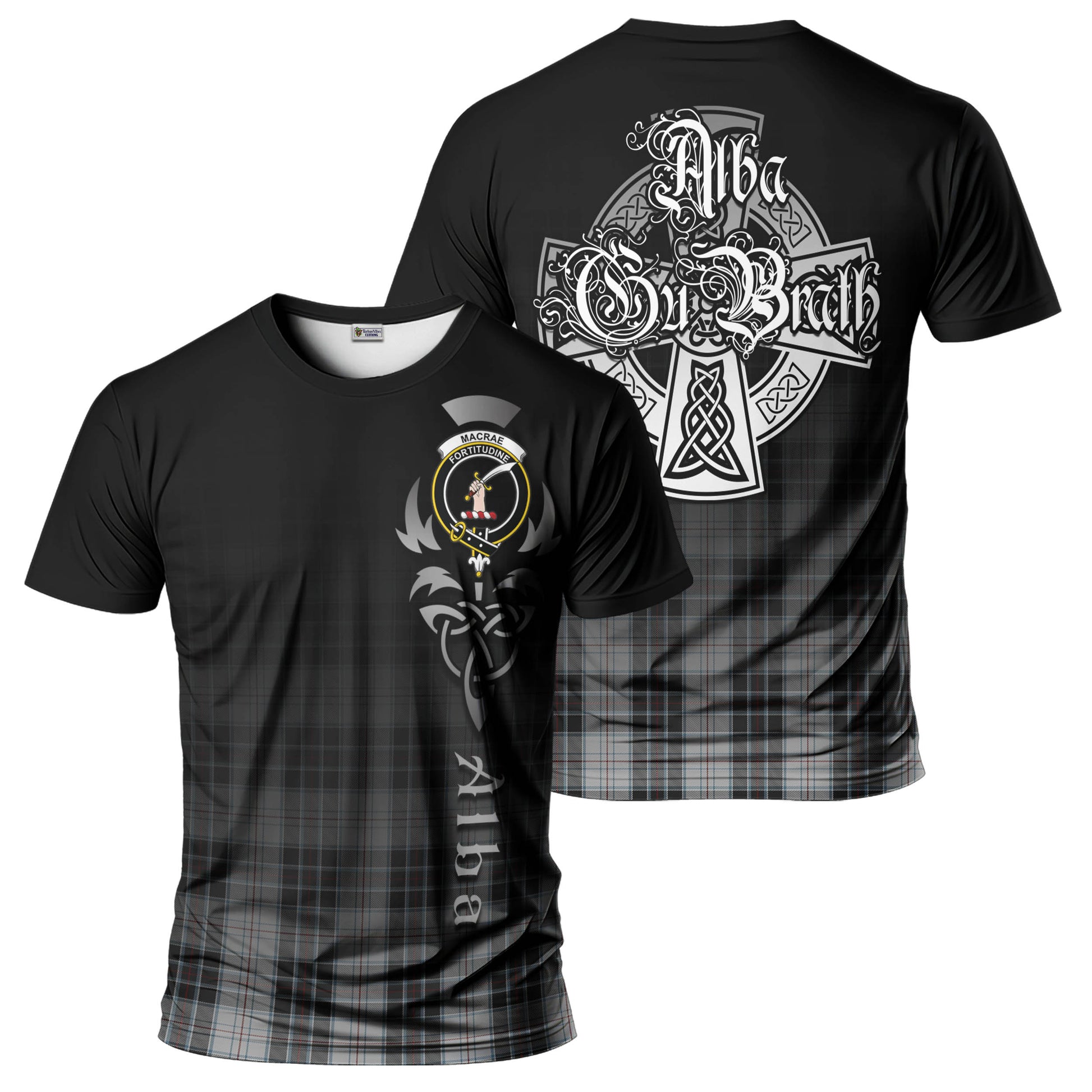 Tartan Vibes Clothing MacRae Dress Tartan T-Shirt Featuring Alba Gu Brath Family Crest Celtic Inspired